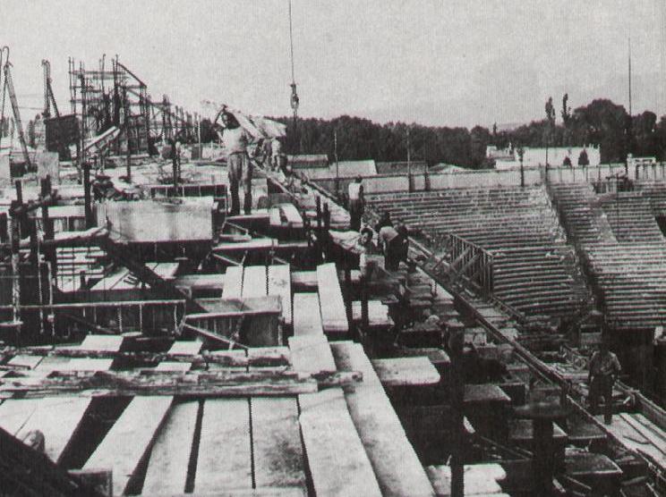 Construction of the second tier in 1954.